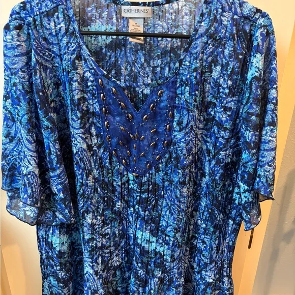 Catherines Vibrant Blue Blouse with Beaded Detail - Picture 1 of 5